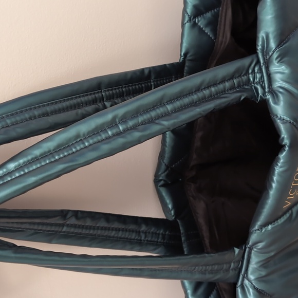 Victoria's Secret Puffer Tote Metallic Teal Green Bag - Picture 7 of 9